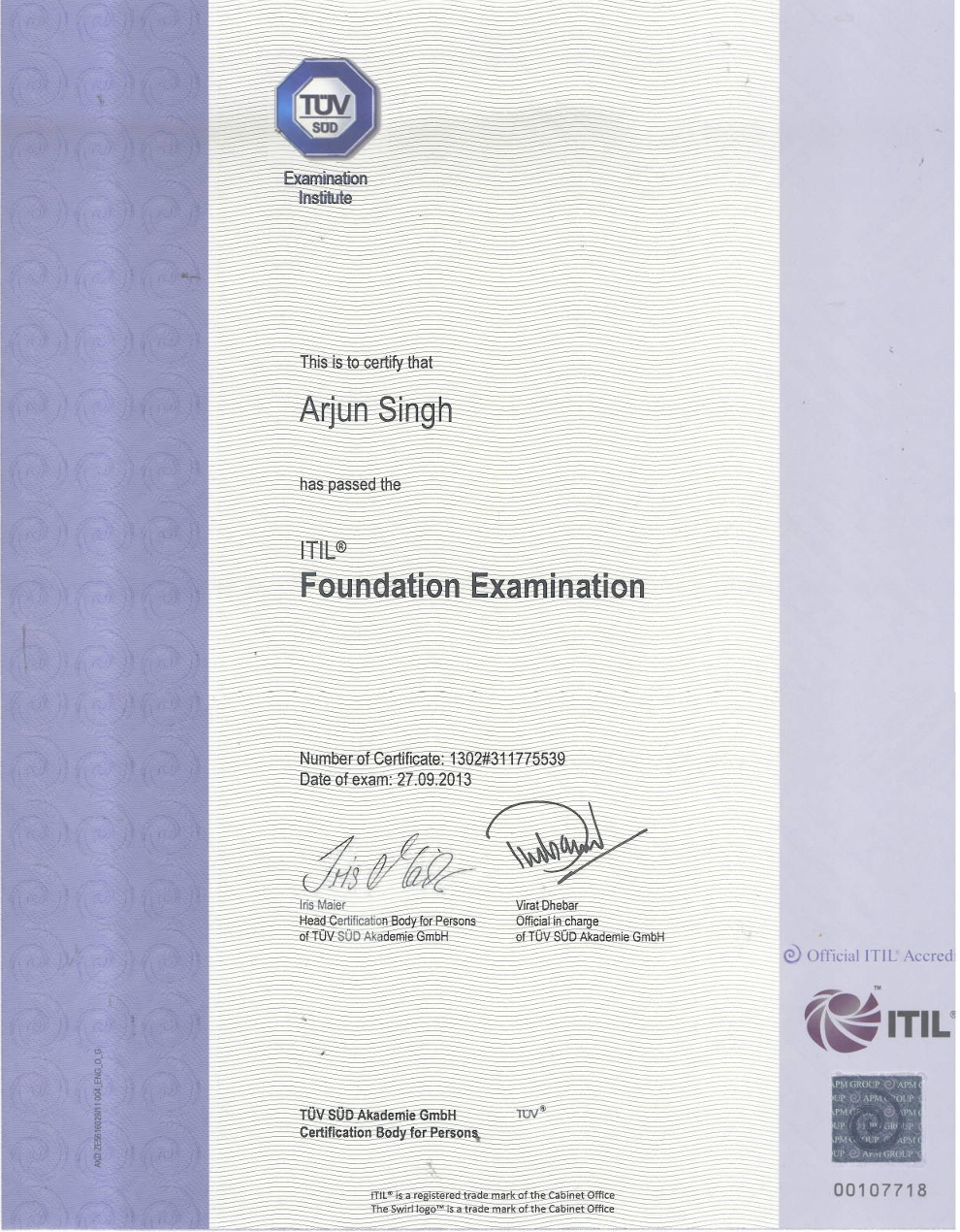 ITIL Foundation Certificate - September 2013