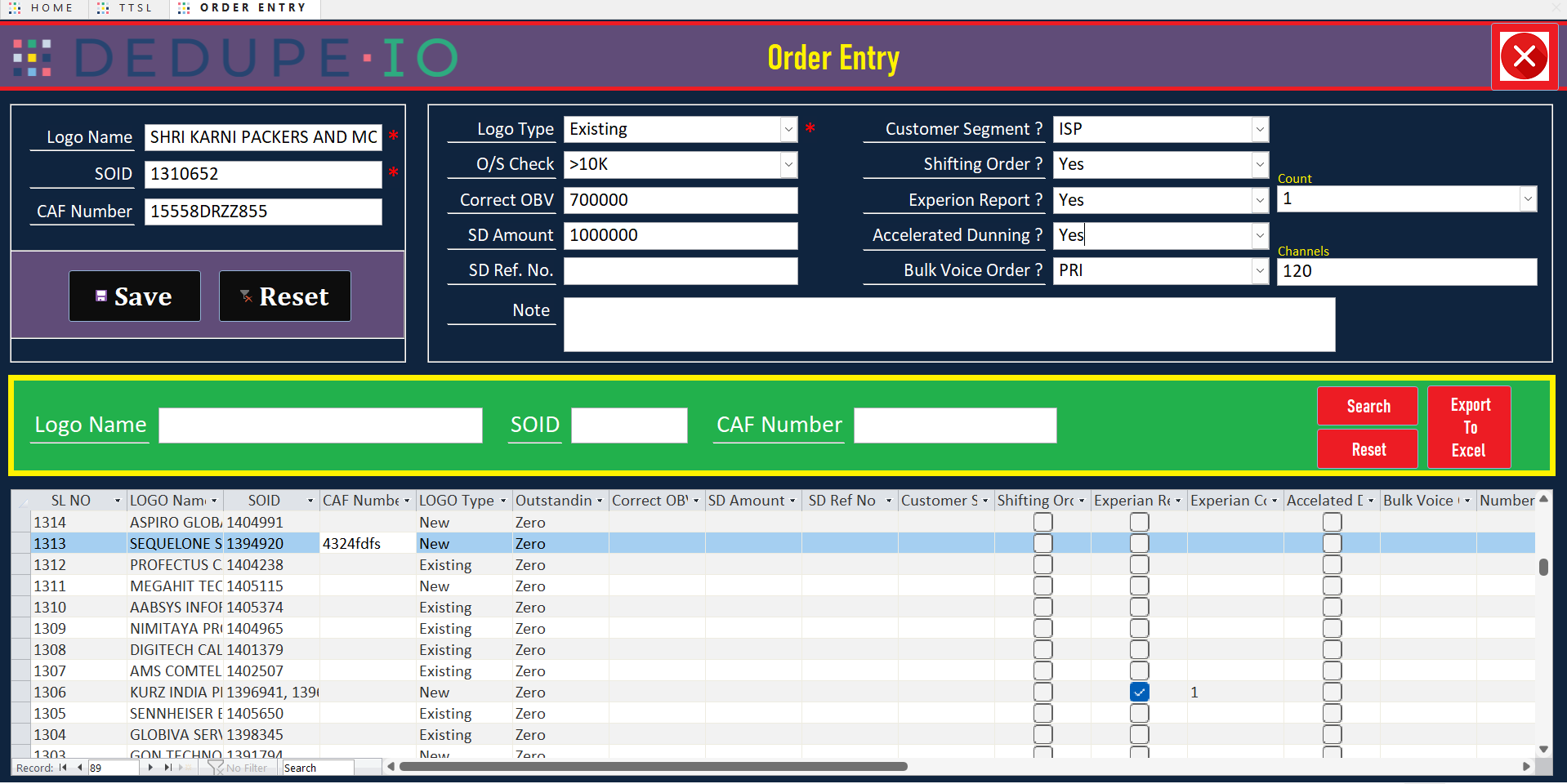 DEDUPE-IO CAF New Entry - Customer application form management