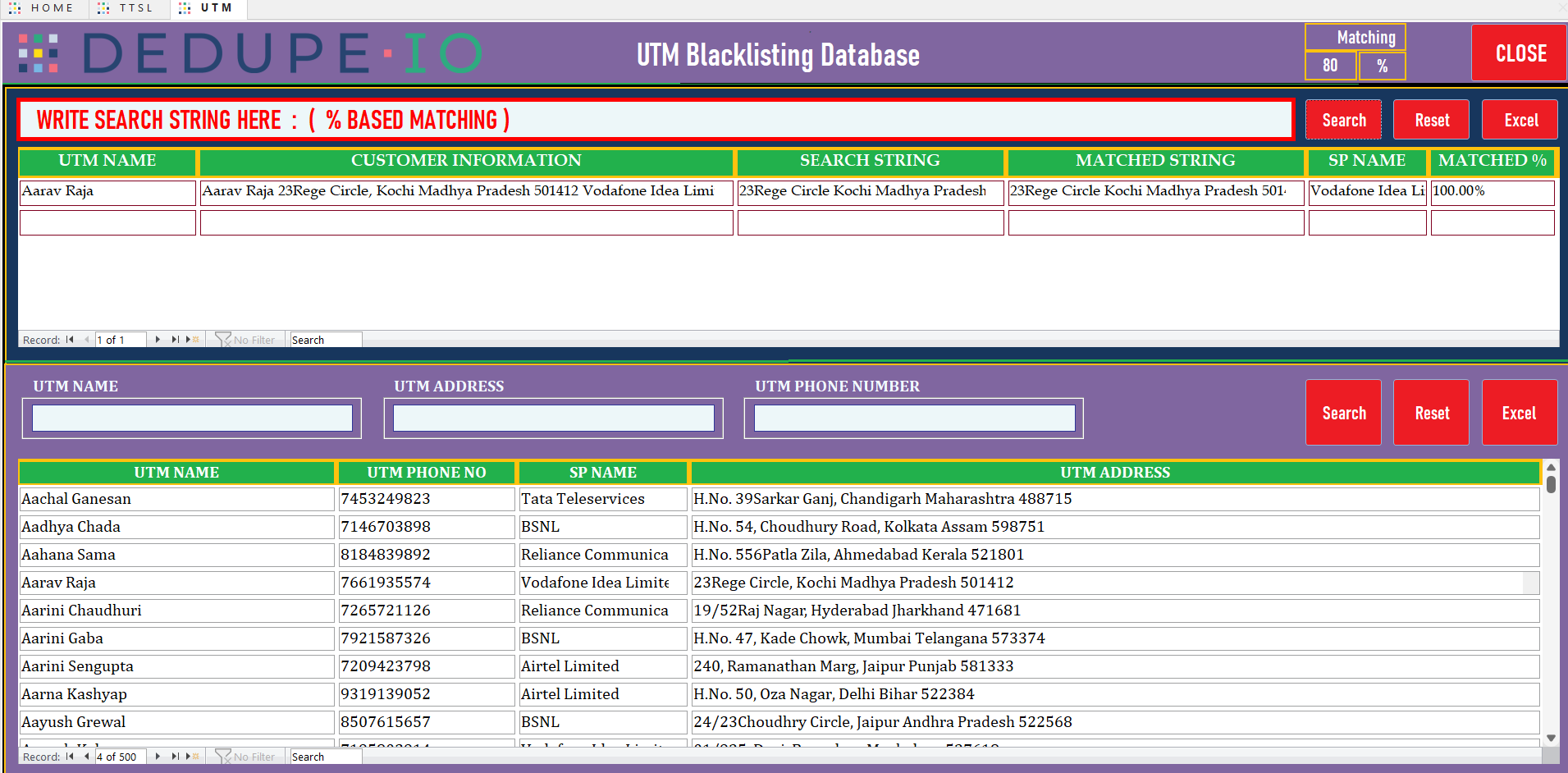 DEDUPE-IO UTM Blacklisting - Pattern matching and search
