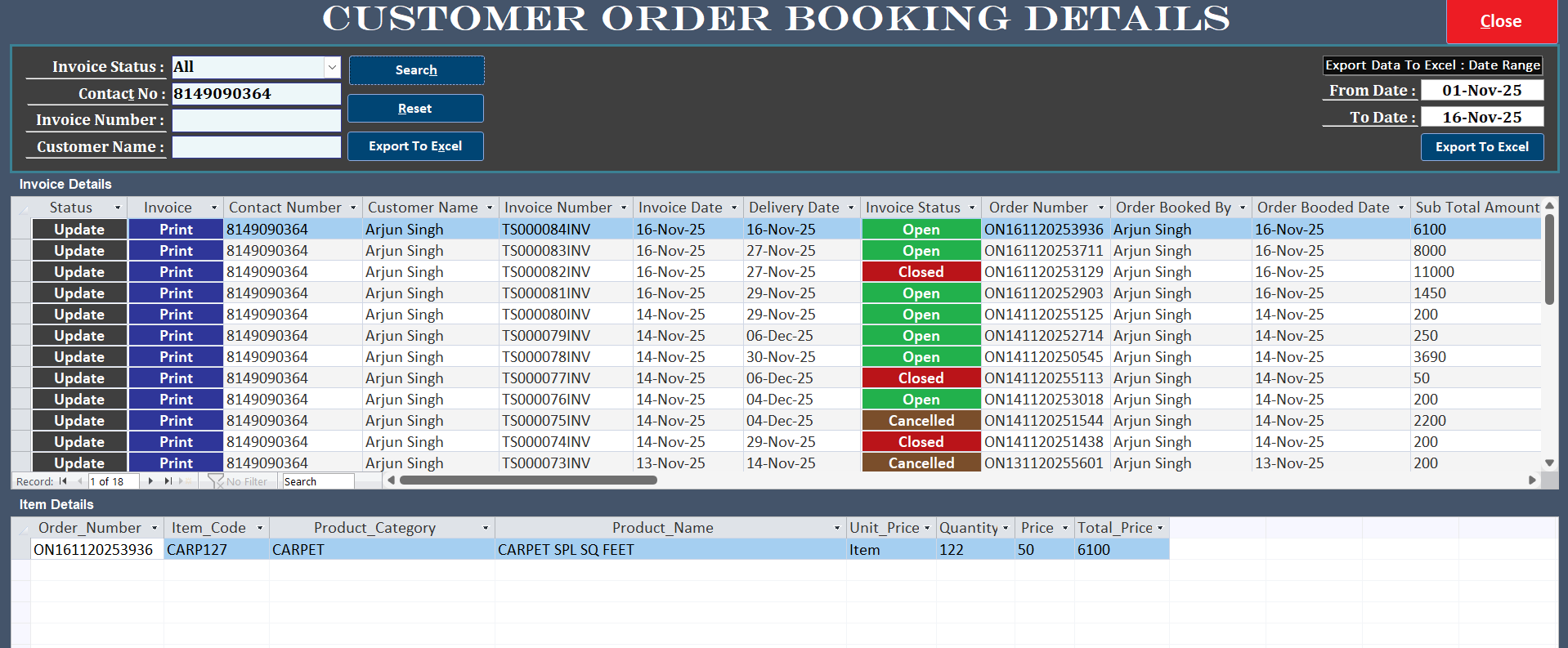 Technosoft LMS Order Details - Comprehensive order tracking and management