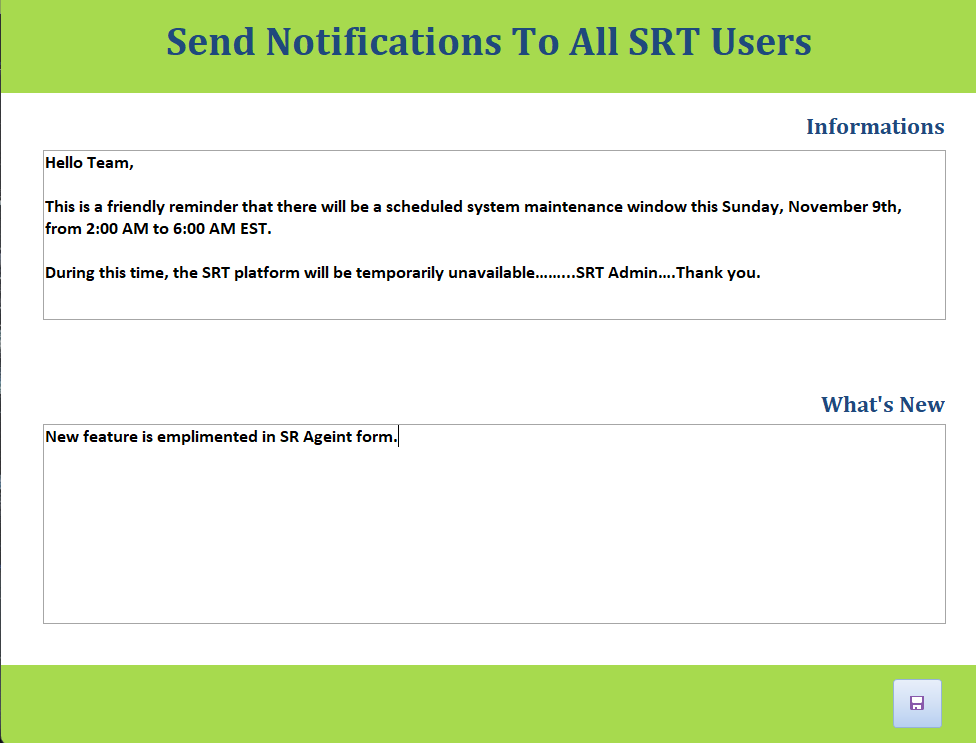 Notification System - Internal messaging and announcement broadcast